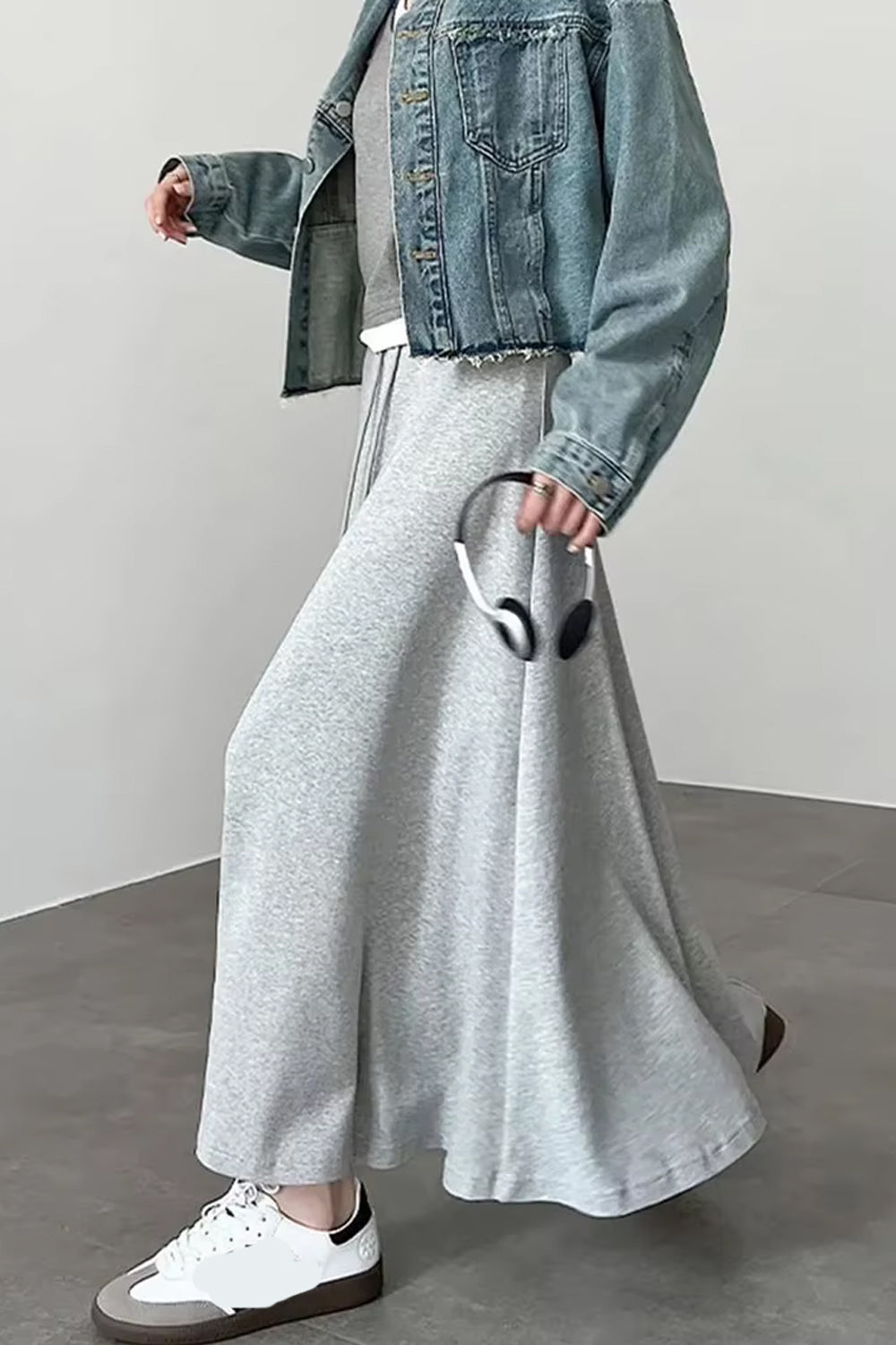 High Waist Elegant Grey Colors A-Line Skirts