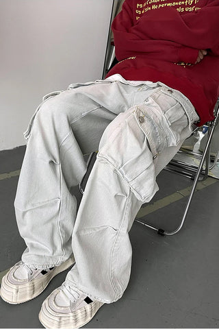 Light Blue Cargo Multi Pockets Jeans Pants