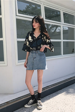 Short Sleeve Cute Cat Pattern Blouse Shirt