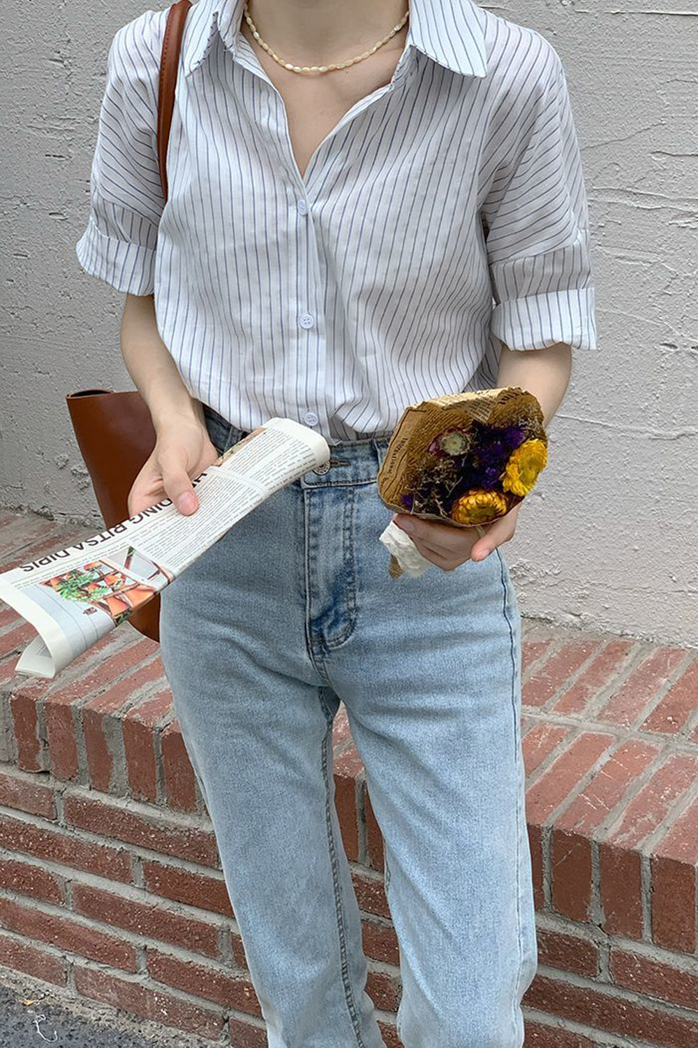 Striped Turn Down Collar Retro Shirt