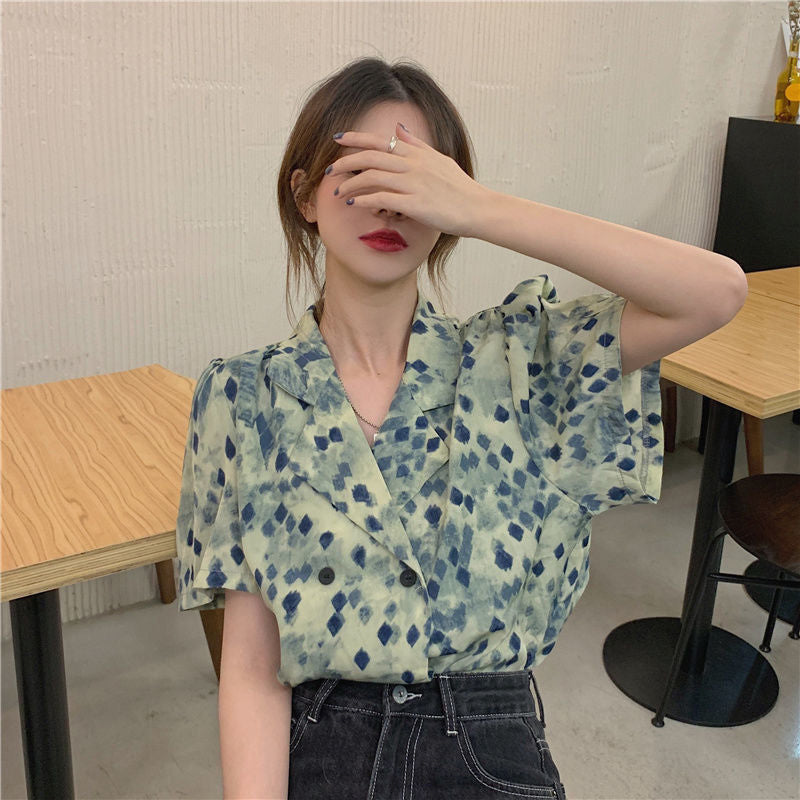 Loose Notched Style Collar Office Blouse Shirt