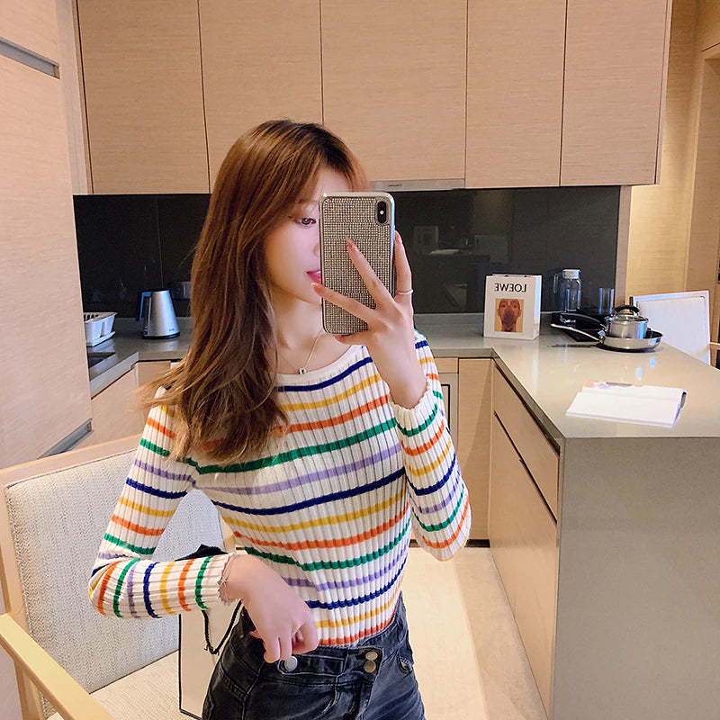 Casual Striped O-Neck Slim Sweater