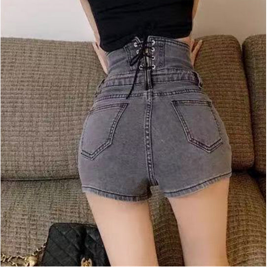 High Waist Back Bandage Tie Shorts Jeans