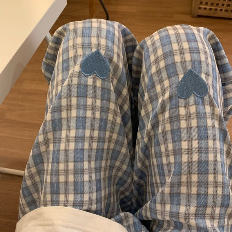 Casual Plaid with Heart Loose Pants