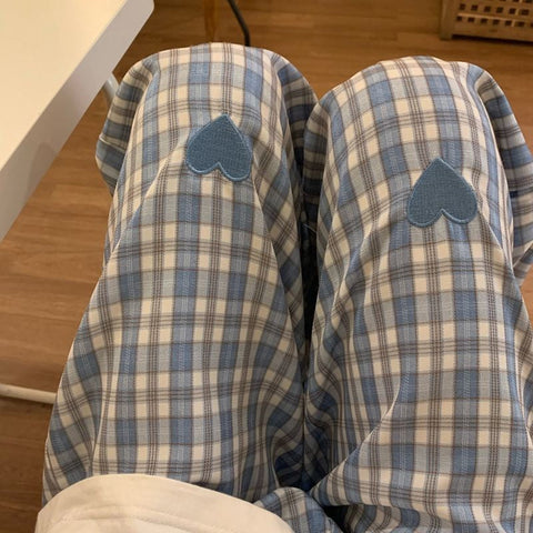 Casual Plaid with Heart Loose Pants