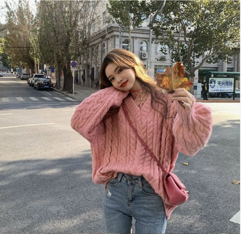 Long Sleeve V-Neck Knitted Warm Sweater