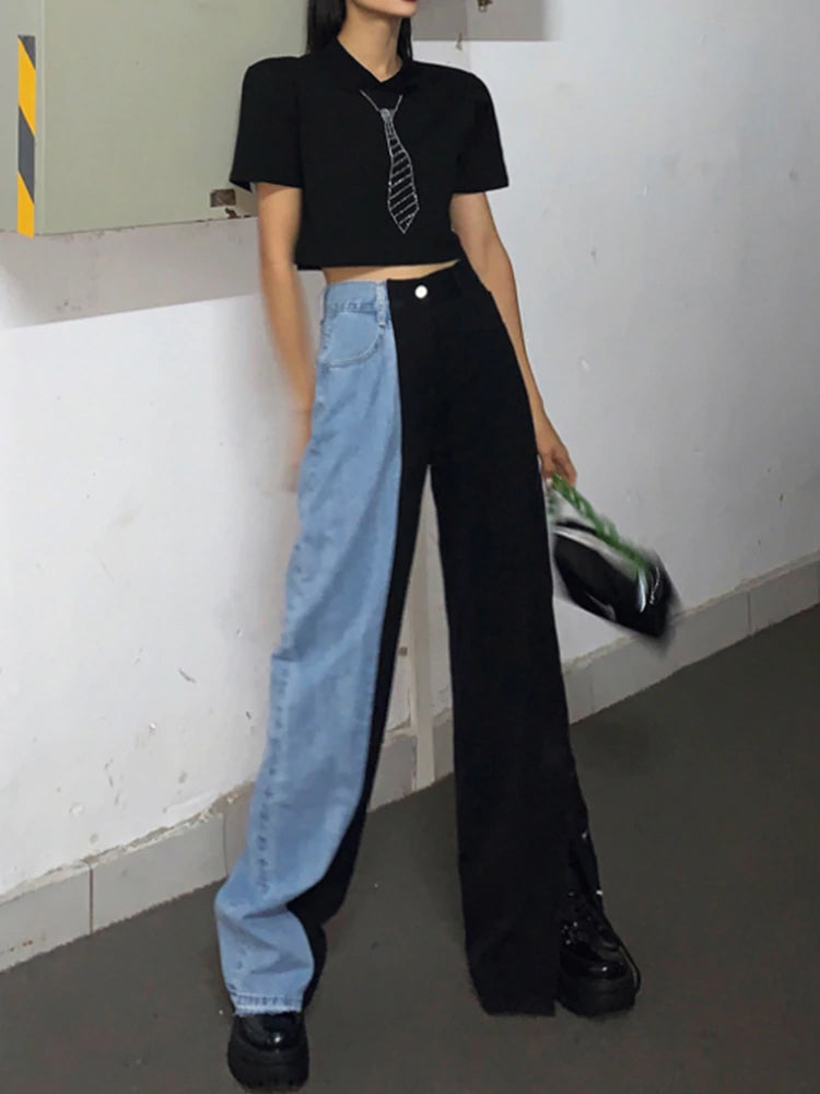 High Waist Two Colors Wide Leg Jeans