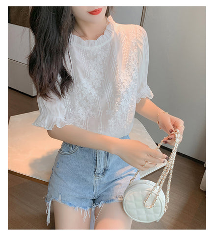 Floral Embroidered Chiffon Lace Shirt