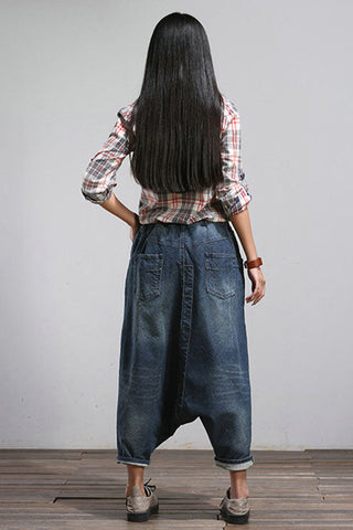Loose Drop Crotch Casual Denim Pants