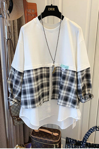 Vintage Loose Plaid Patchwork Sweatshirt