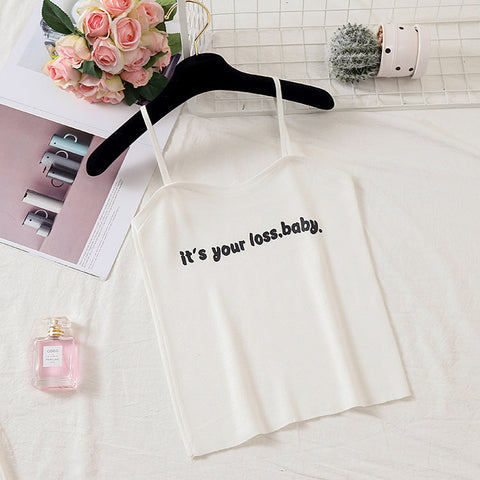 Camiseta sin mangas con cuello halter y estampado "It's Your Loss Baby"