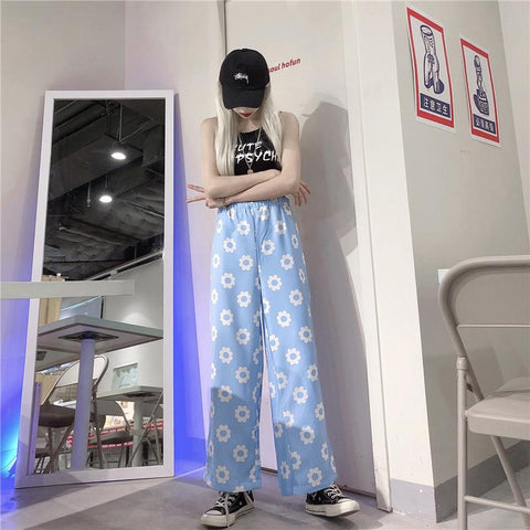 Kawaii Daisy Floral Loose Pants