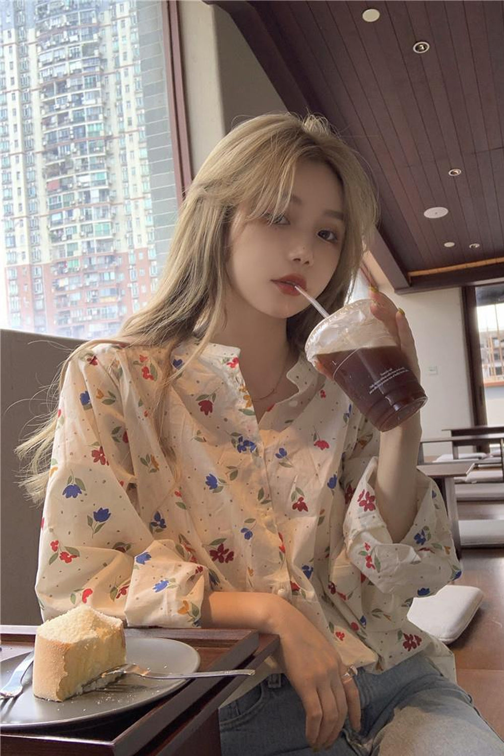 Long Sleeve Little Floral Pattern Blouse Shirt