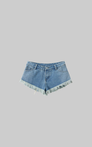 Raw Hem V-Cut Denim Shorts