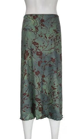 Vintage Mid Calf Floral Long Skirts