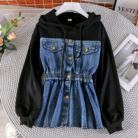 Hooded Denim Stitching Fake Two Jacket