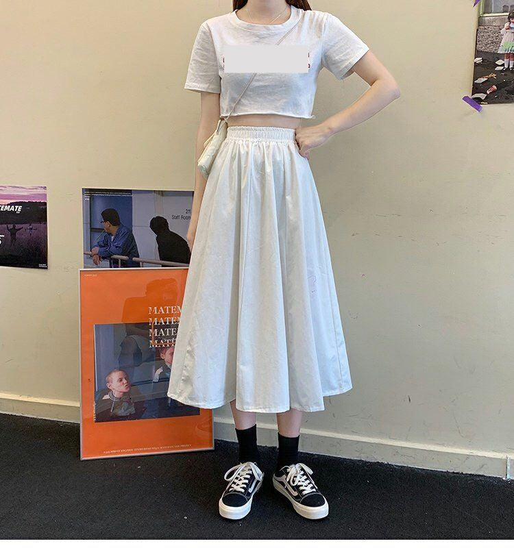 High Elastic Waist Loose Long Vintage Skirt