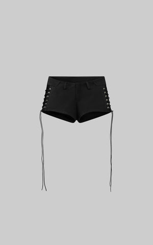 Side Lace-Up Utility Shorts with Elongated Drawstrings and Belt Loops