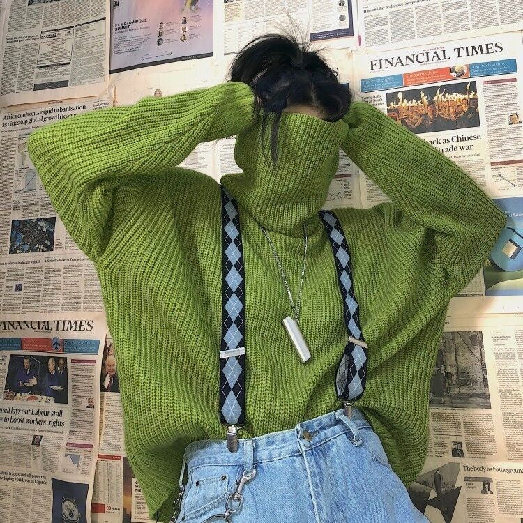 Solid Color Turtleneck Knitted Loose Sweater