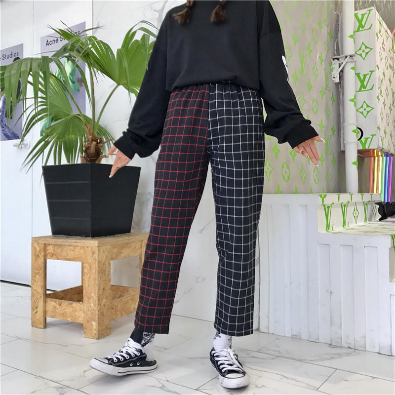 Half Color Plaid Pants