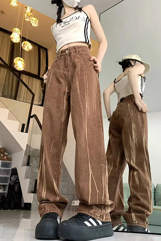 Pantalones vaqueros retro marrones de cintura alta 