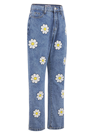 Cute Daisy Cartoon Pattern Jeans Pants