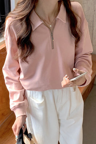 Long Sleeve Turn Down Collar Zipper Sweatshirt