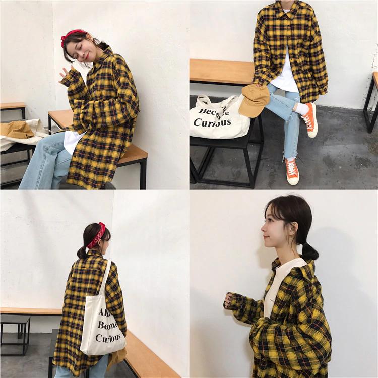 Casual Streetwear Plaid Loose Shirt