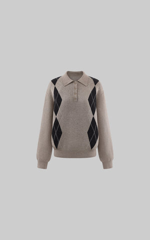 Argyle Knit Polo Sweater
