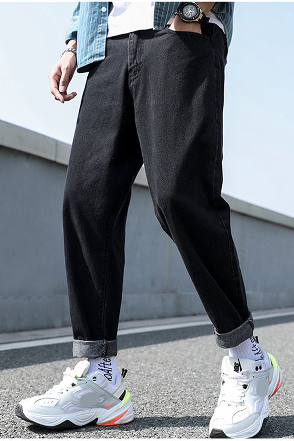 High Waist Long Slim Men Jeans Pants