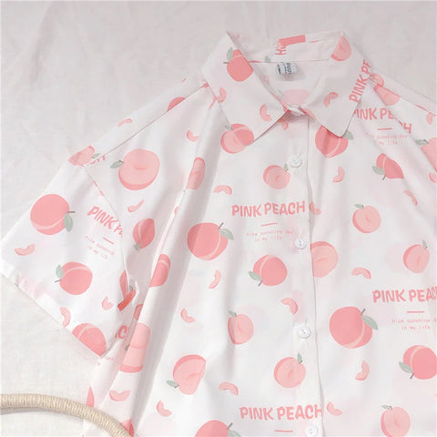 Vintage Peach Fruits Printed Shirt