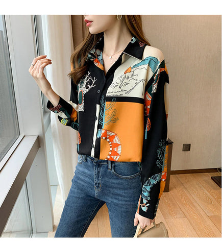 Long Sleeve Art Panorama Blouse Shirt