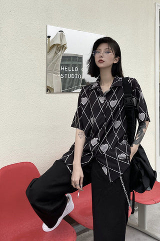 Hip Hop Gothic Bluse mit Herz-Print