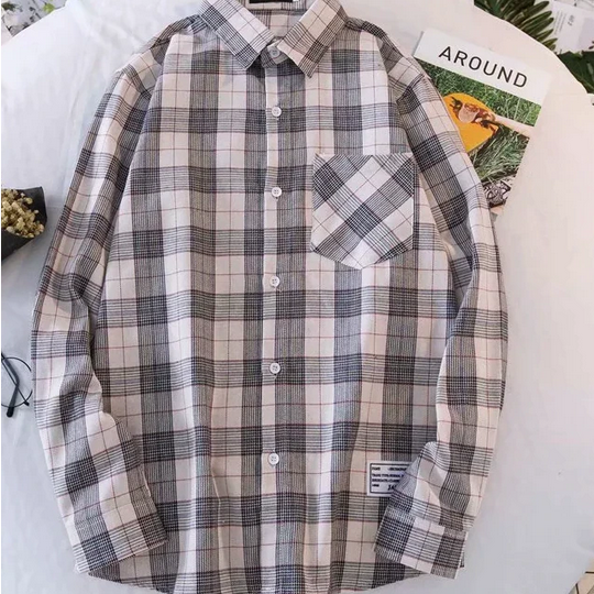 Camisa holgada de manga larga a cuadros retro 