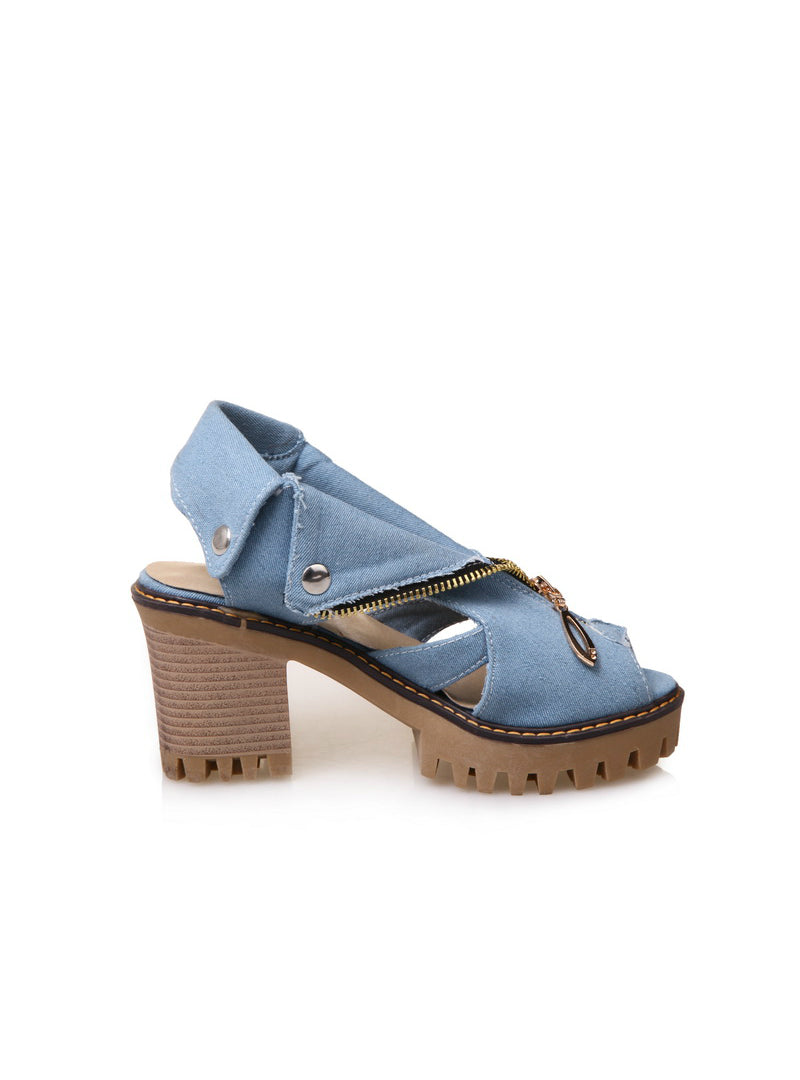 Denim Platform Sandals Women High Heel Sandal