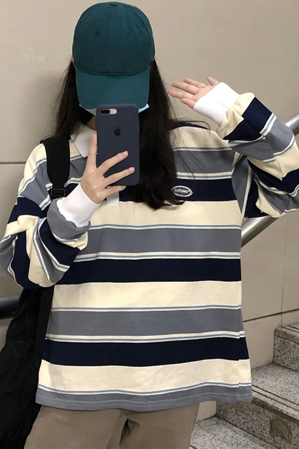 Long Sleeve Turn Down Collar Striped Shirt