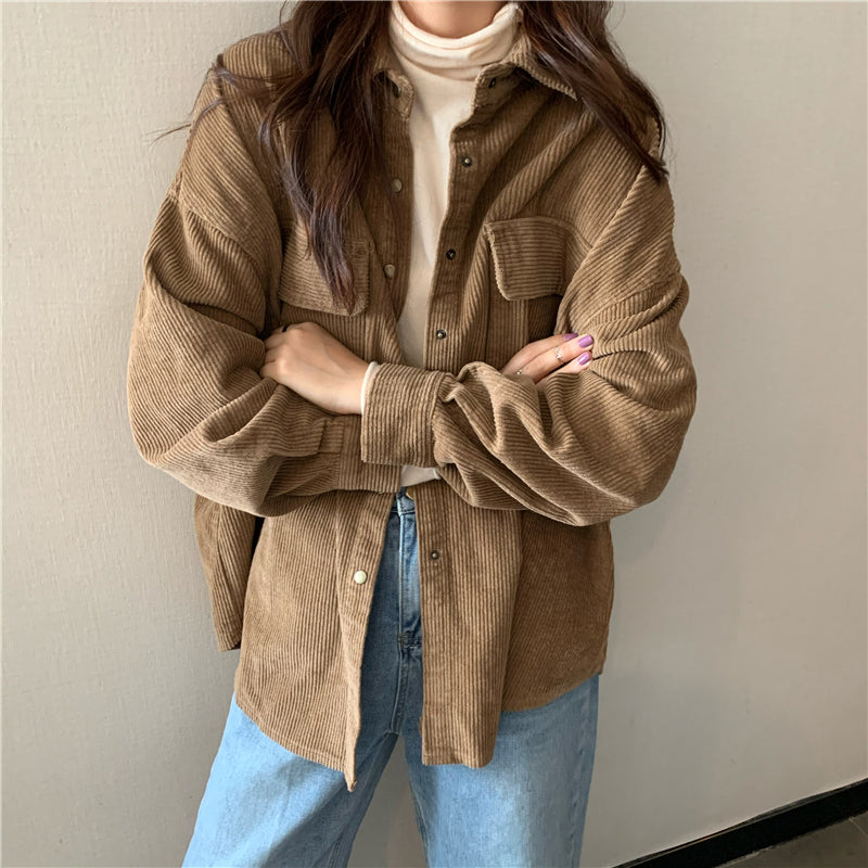 Long Sleeve Retro Thick Corduroy Blouse Shirt
