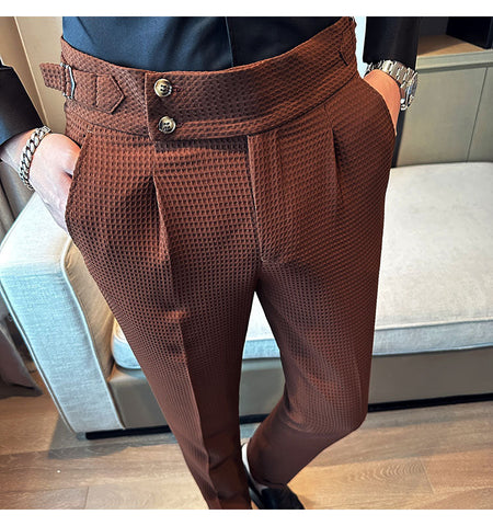 Pantalones largos de oficina elegantes y formales de cintura alta para hombre 