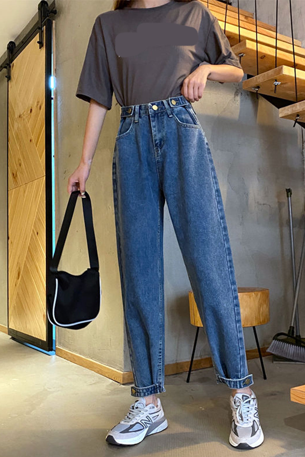 Lange, schmale Jeanshose mit elastischer Taille