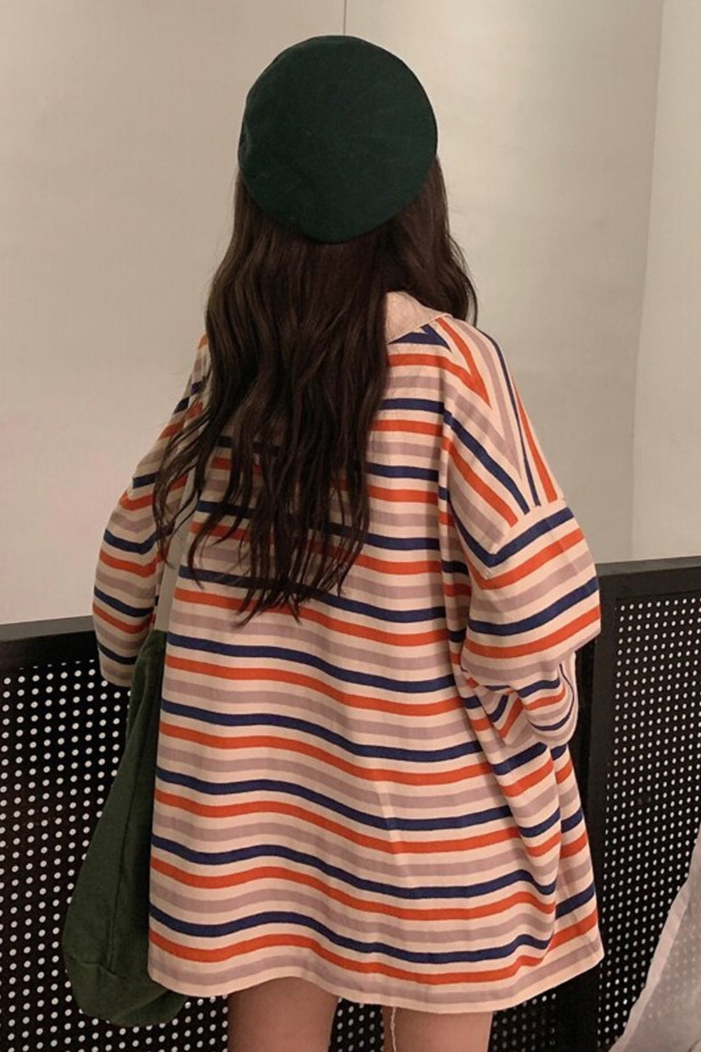 Fun Striped Loose Style Collar Shirt