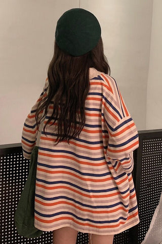 Fun Striped Loose Style Collar Shirt