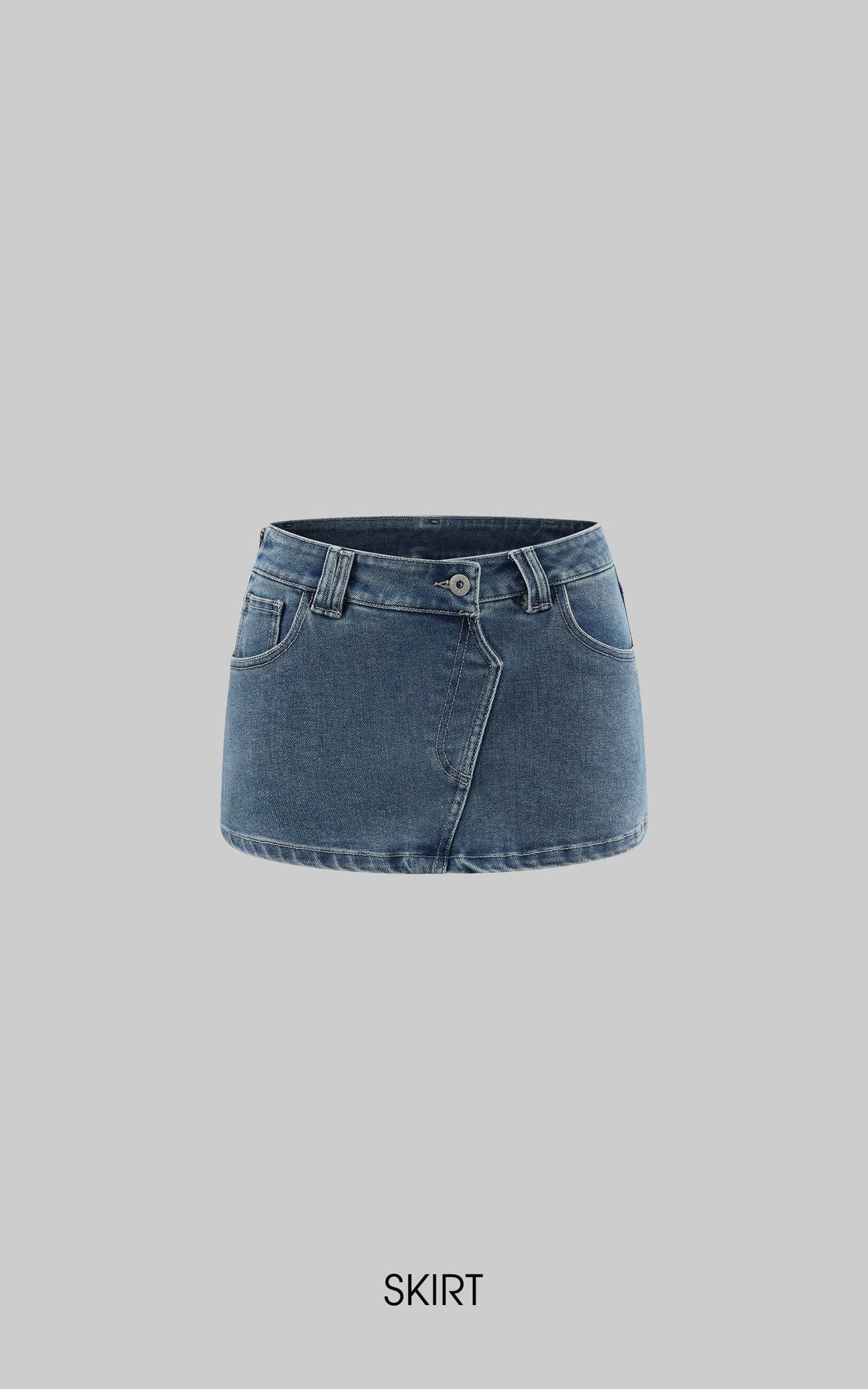 Denim Mini Skirt with Faux-Fur Belt Detail