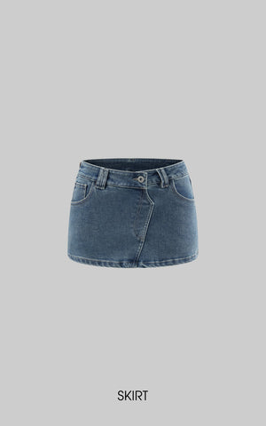 Denim Mini Skirt with Faux-Fur Belt Detail