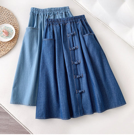 Vintage A-Line Knee Length Denim Skirts