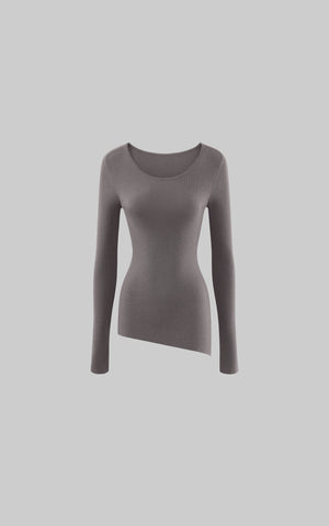 Asymmetric Ribbed Long Sleeve Tee