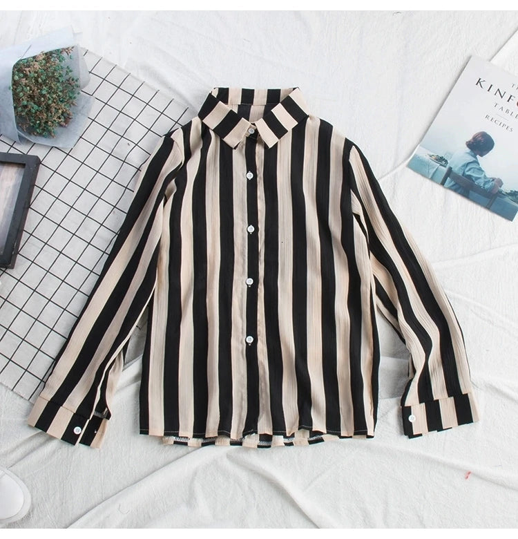 Stripe Chiffon Long Sleeve Blouse Shirt