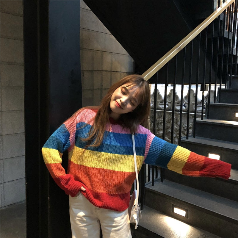 Rainbow Stripe Knitted Sweater