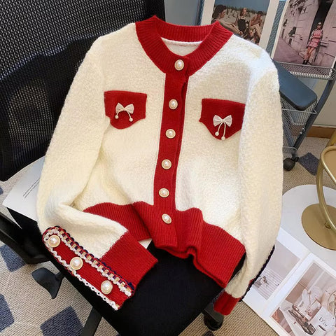 Long Sleeve Sweet Bow Elegant Cardigan Sweater