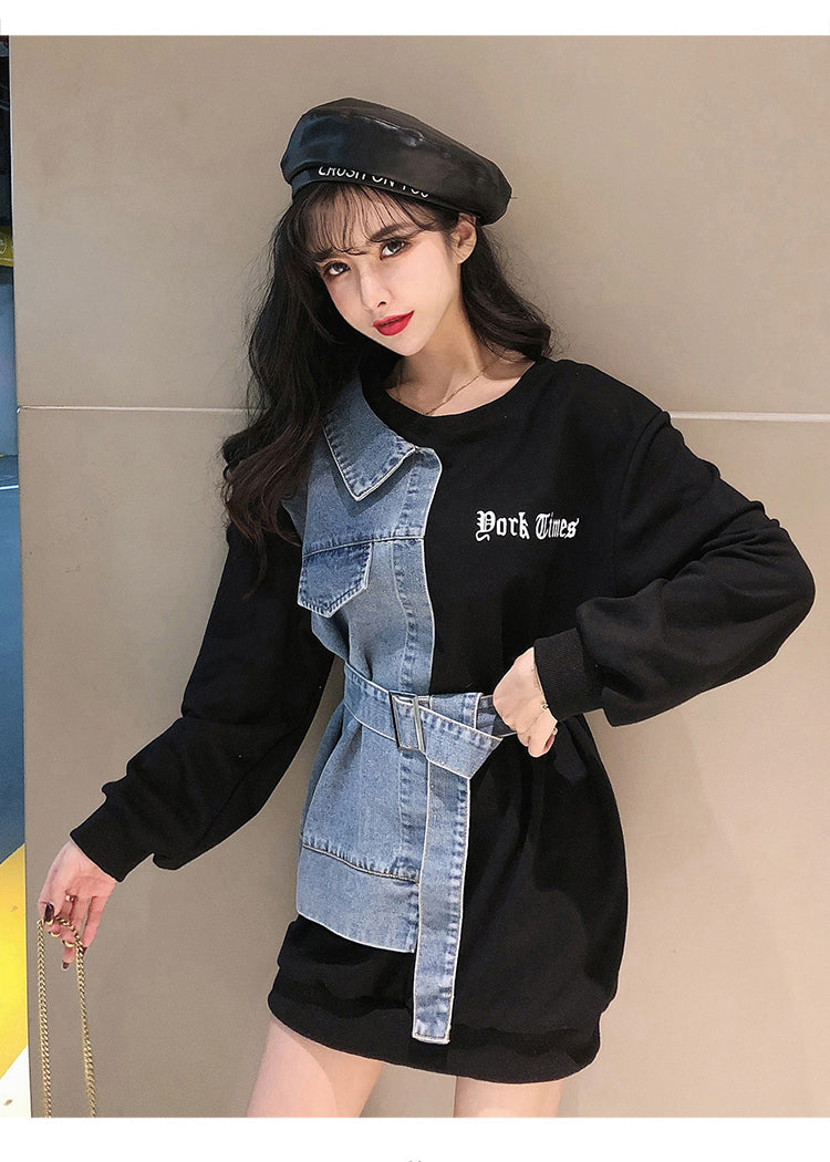 Sweatshirt Combine Denim Casual Jacket