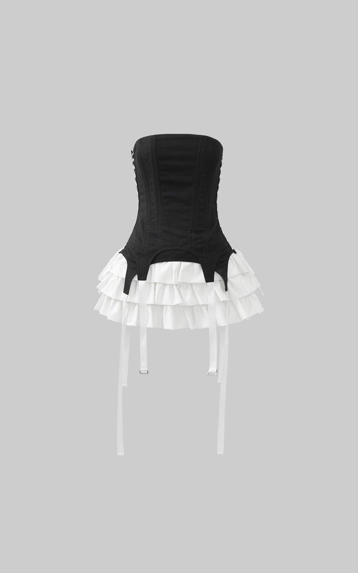 Corset Dress with Tiered Pleated Hem and Side Lace-Up Detail
